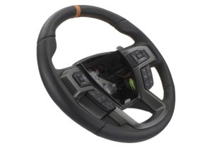 Ford F-150 Steering Wheel Kit - Ford Racing - Raptor Style, Heated - Black Leather with Orange Stitching/Orange Sightline - `15-`17 Ford F-150 Steering Wheel Kit - Ford Racing - Raptor Style, Heated - Black Leather with Orange Stitching/Orange Sightline - `15-`17